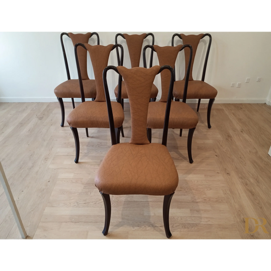 Set di sedie pranzo vintage con design curvo e rivestimento in pelle marrone