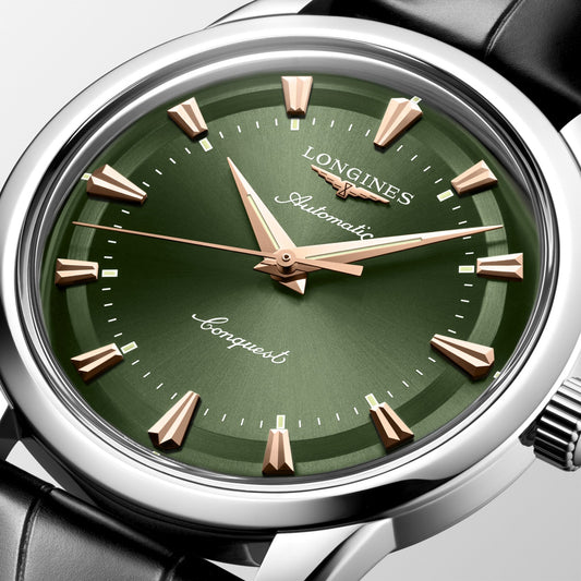 ロンジン コンクエスト ヘリテージ 40mm グリーン 自動巻き ステンレススチールウォッチ L1.650.4.02.2