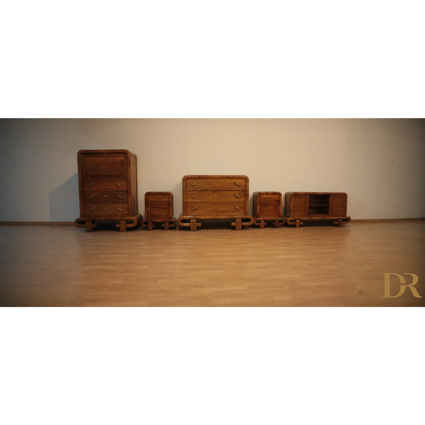 Set da letto in noce Art Decò anni 50, stile vintage antiquariato modernariato Italy