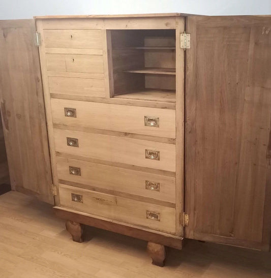 Mobile in noce inizi 900 con cassettiera interna e vano laterale in legno restaurato con ferramenti in ottone
