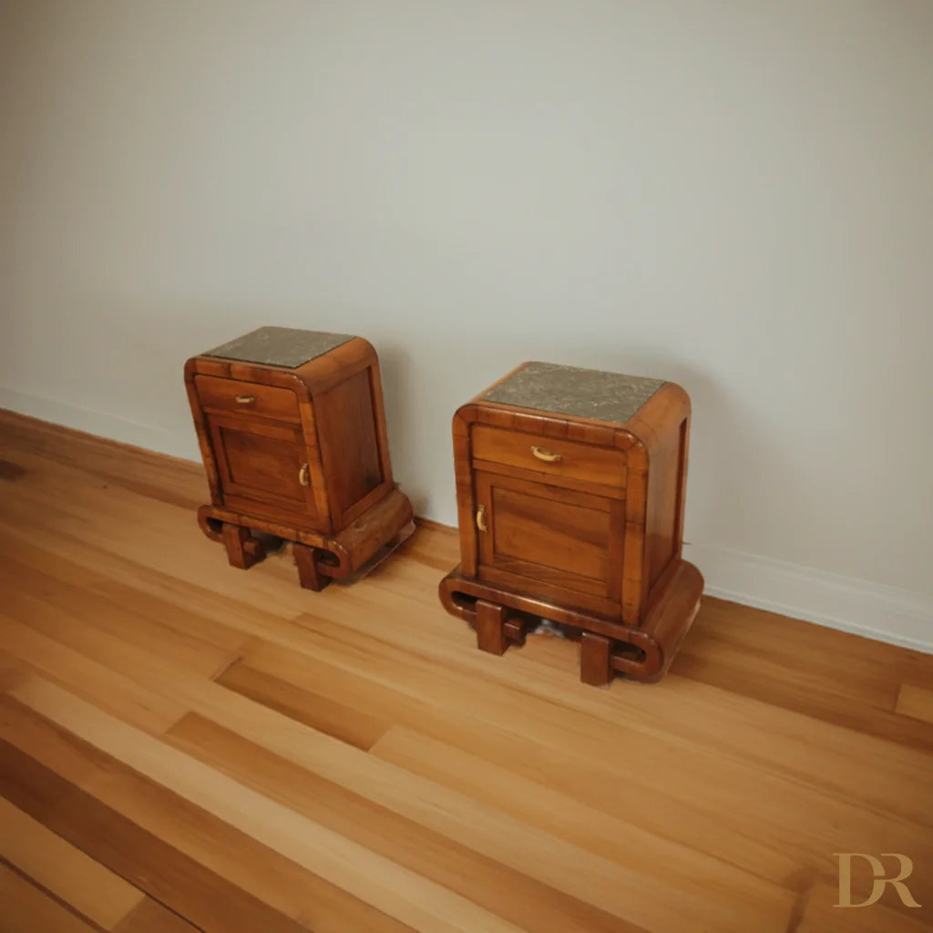 Pair di comodini in noce art decò anni 50 Dario Raia Antiquariato Italia