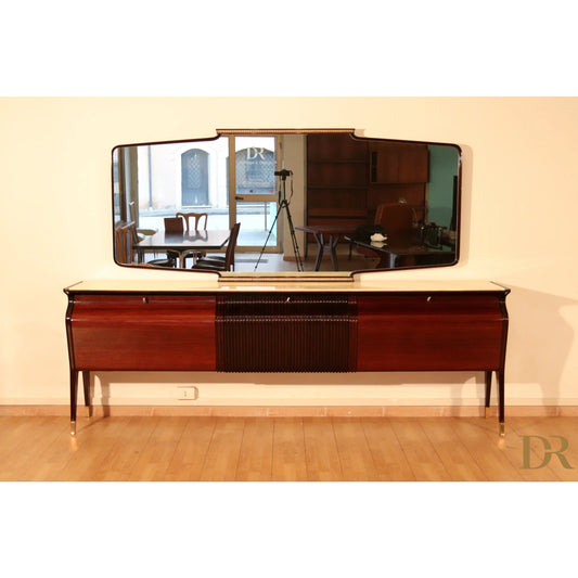 Credenza di metà secolo di Osvaldo Borsani, mogano, palissandro e onice, Italia, anni '50