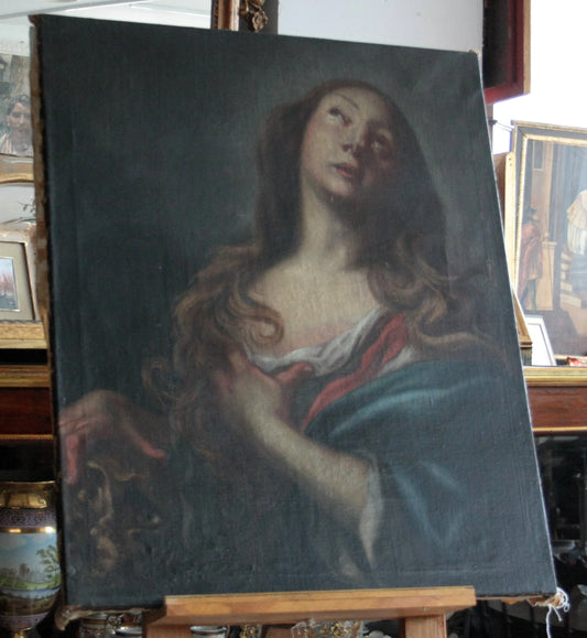 Oil on canvas, penitent Magdalene, Andrea Vaccaro circle, woman looking upwards, home design, late 17th century