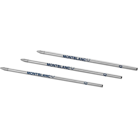 Three small Montblanc Royal Blue refills in silver metal for blue ballpoint pen 128223 with blue logo