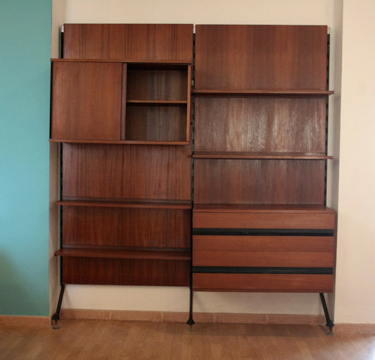 Modular bookcase with two wooden modules, Urio modular wall unit designed by Ico and Luisa Parisi for Mim 1957, Italy, 60s