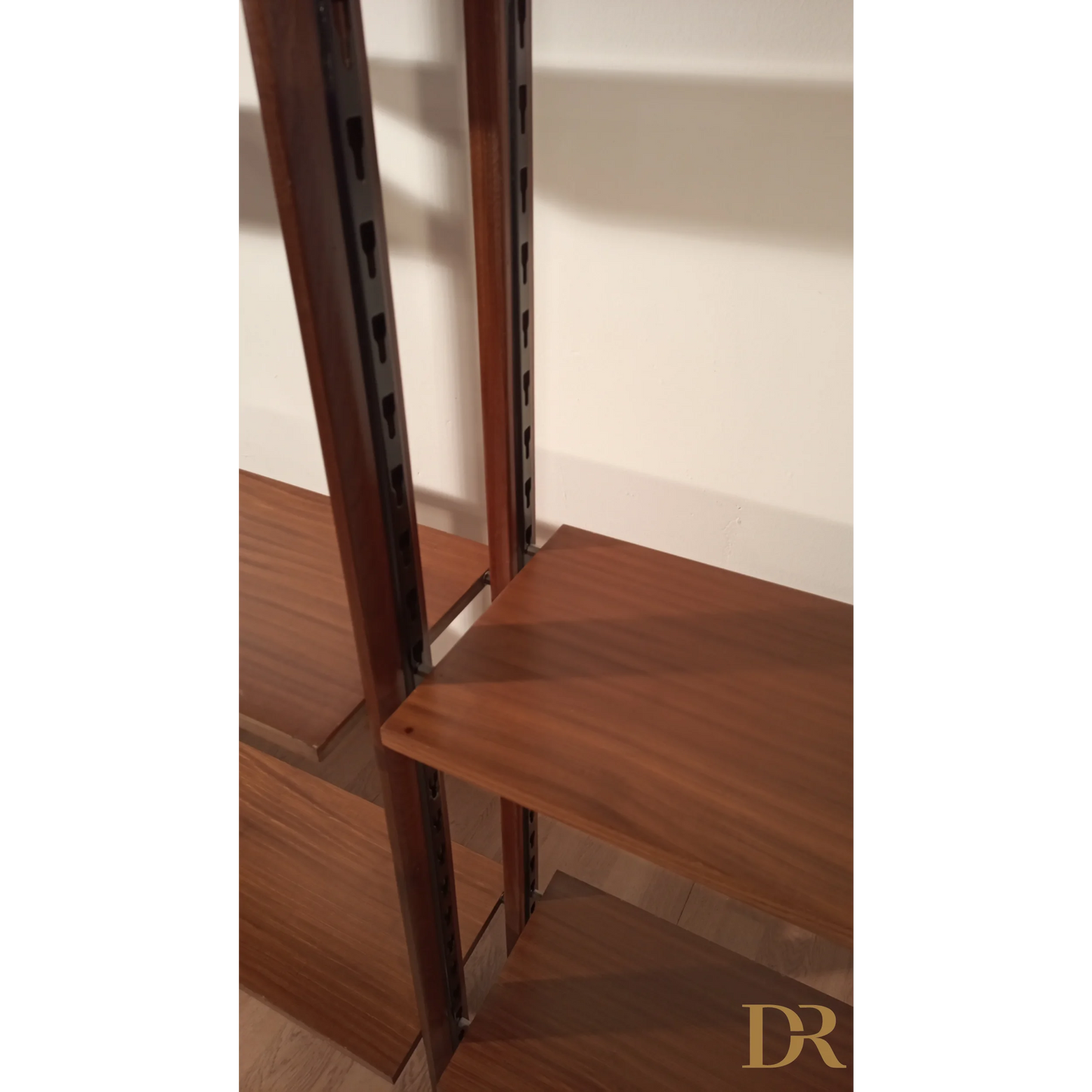 Libreria vintage modulare in teak con mensole a parete e supporti regolabili