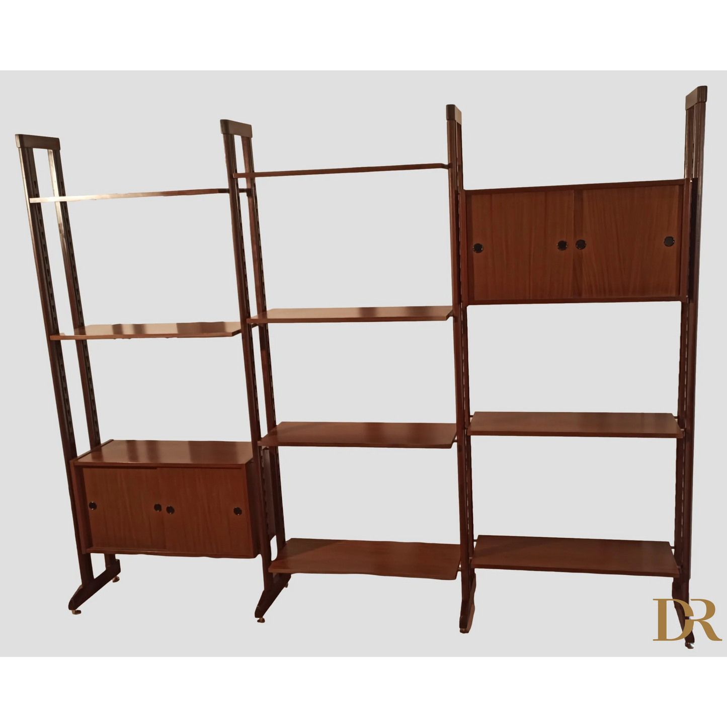 Libreria vintage modulare originale in teak con ripiani e armadietti degli anni ’60