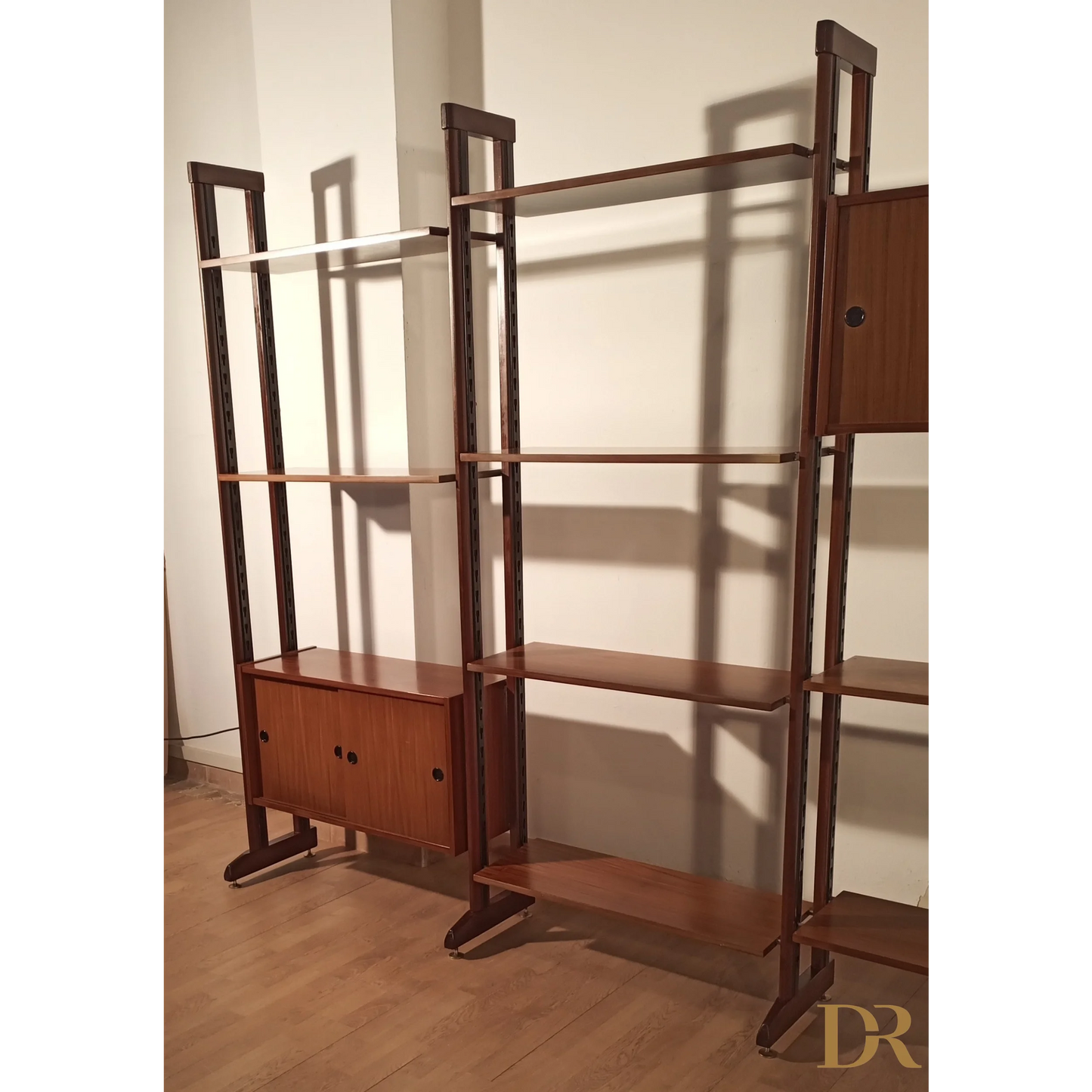 Libreria vintage modulare in teak, originale libreria modulare anni ’60 con open shelving