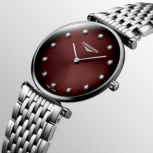ロンジン ラ グランド クラシック 29mm ボルドー クォーツ スチール ウォッチ L4.512.4.91.6