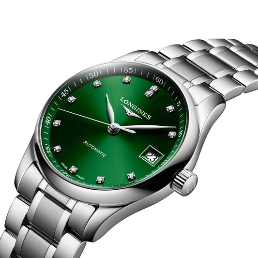 Longines Uhr Master Collection 34mm grün Diamanten Automatik Stahl L2.357.4.99.6
