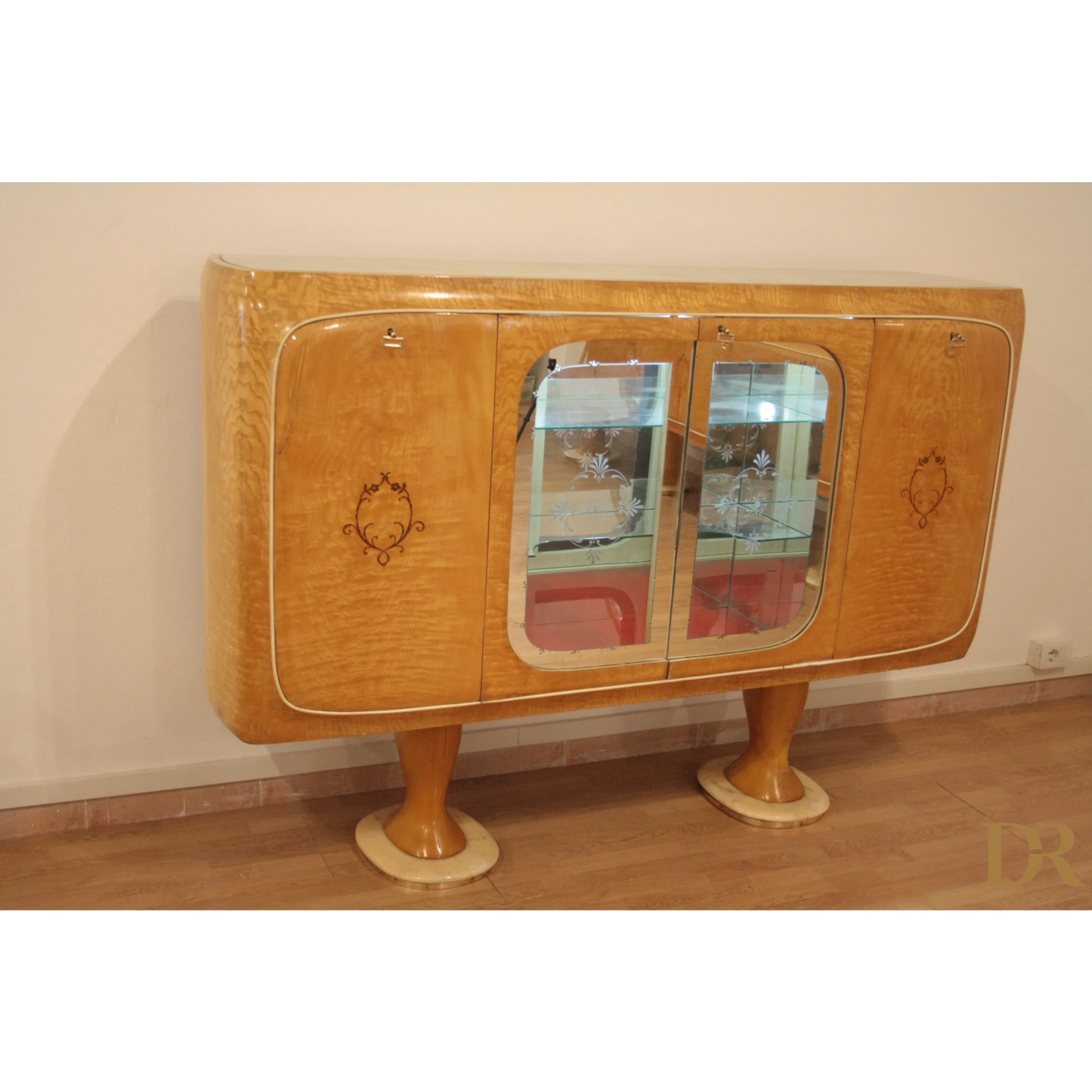 Mobile bar credenza in stile Art Deco di Vittorio Dassi con ante in vetro anni ’50