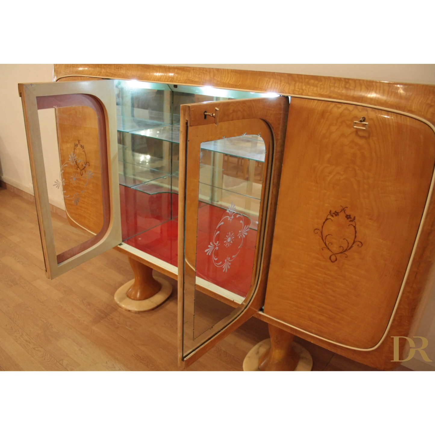 Mobile bar credenza in legno vintage di Vittorio Dassi, stile mid-century moderna