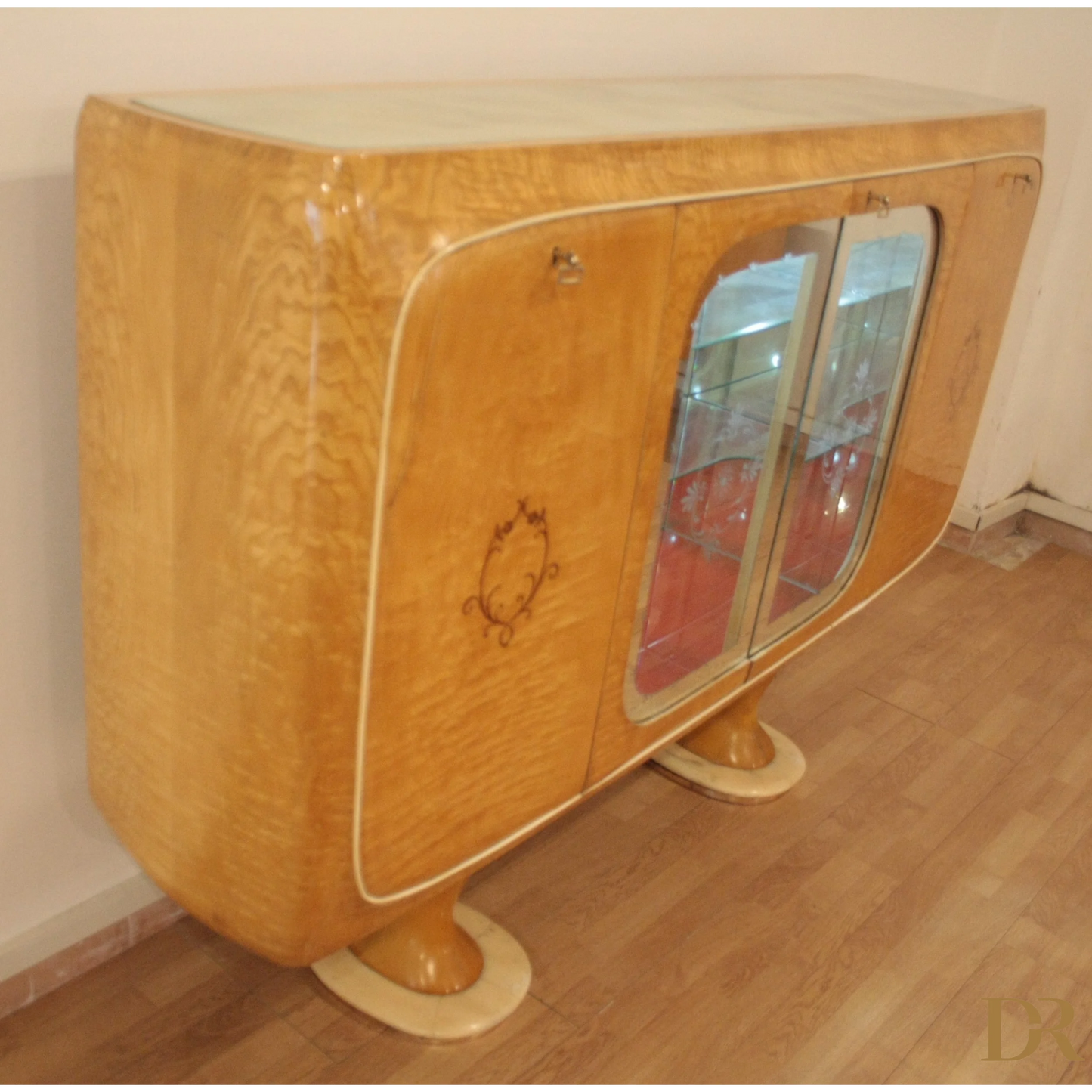 Mobile bar credenza in stile Art Deco di Vittorio Dassi con ante in vetro