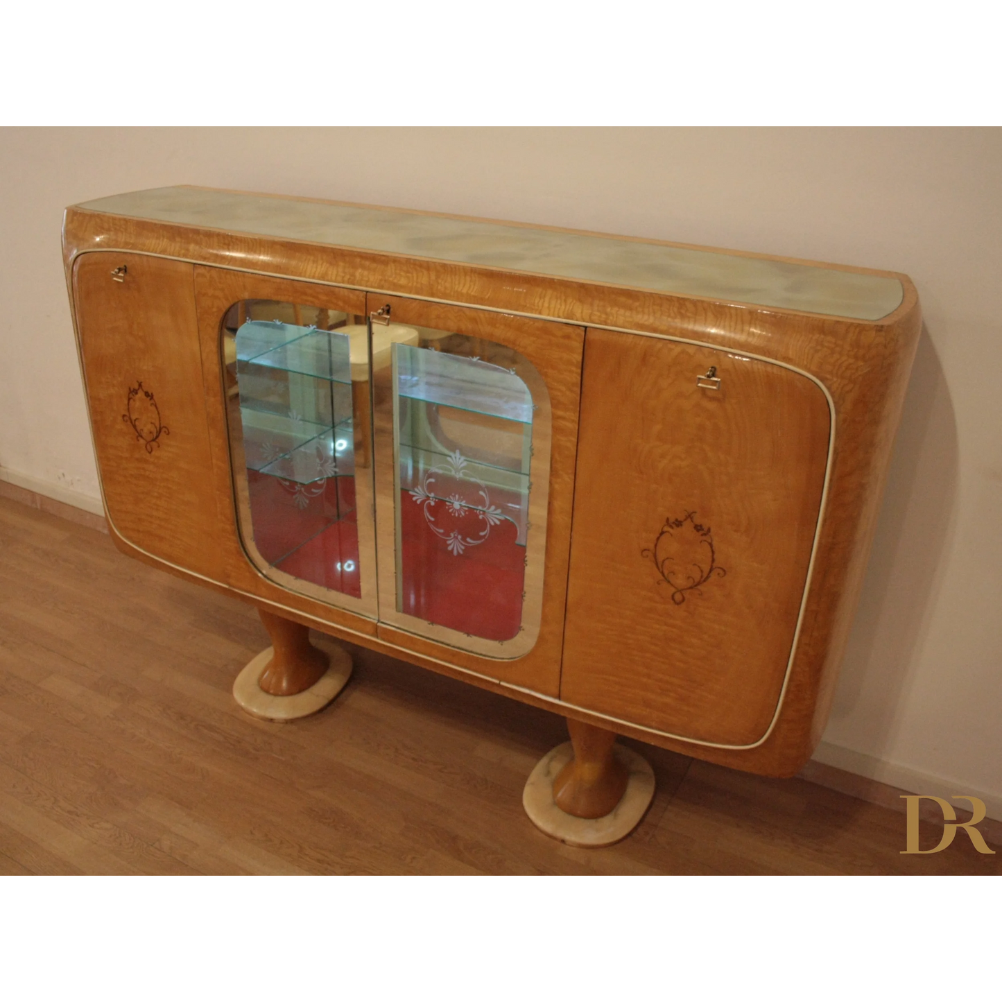 Credenza Mid-Century Moderna di Vittorio Dassi con porte in vetro per mobile bar
