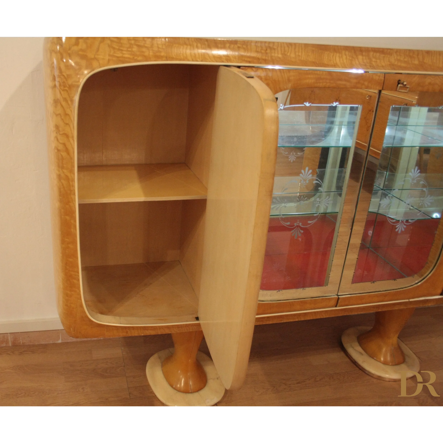 Mobile bar credenza in stile Art Deco di Vittorio Dassi con ante in vetro