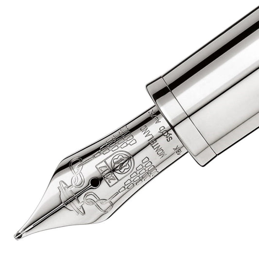 Silver nib with intricate engravings and shiny metallic finish of the Montblanc Patron of Art Scipione Borghese Limited Edition fountain pen