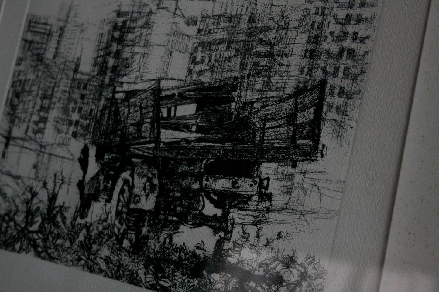 Disegno nero bianco di Renzo Vespignani Italiano con cornice, dimensioni quadro