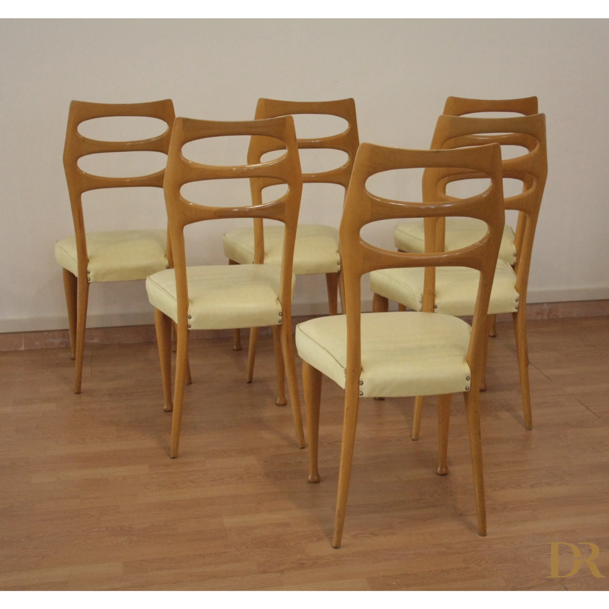 Sedie da pranzo vittorio dassi dario raia antiquariato set di 6 in legno e seduta crema