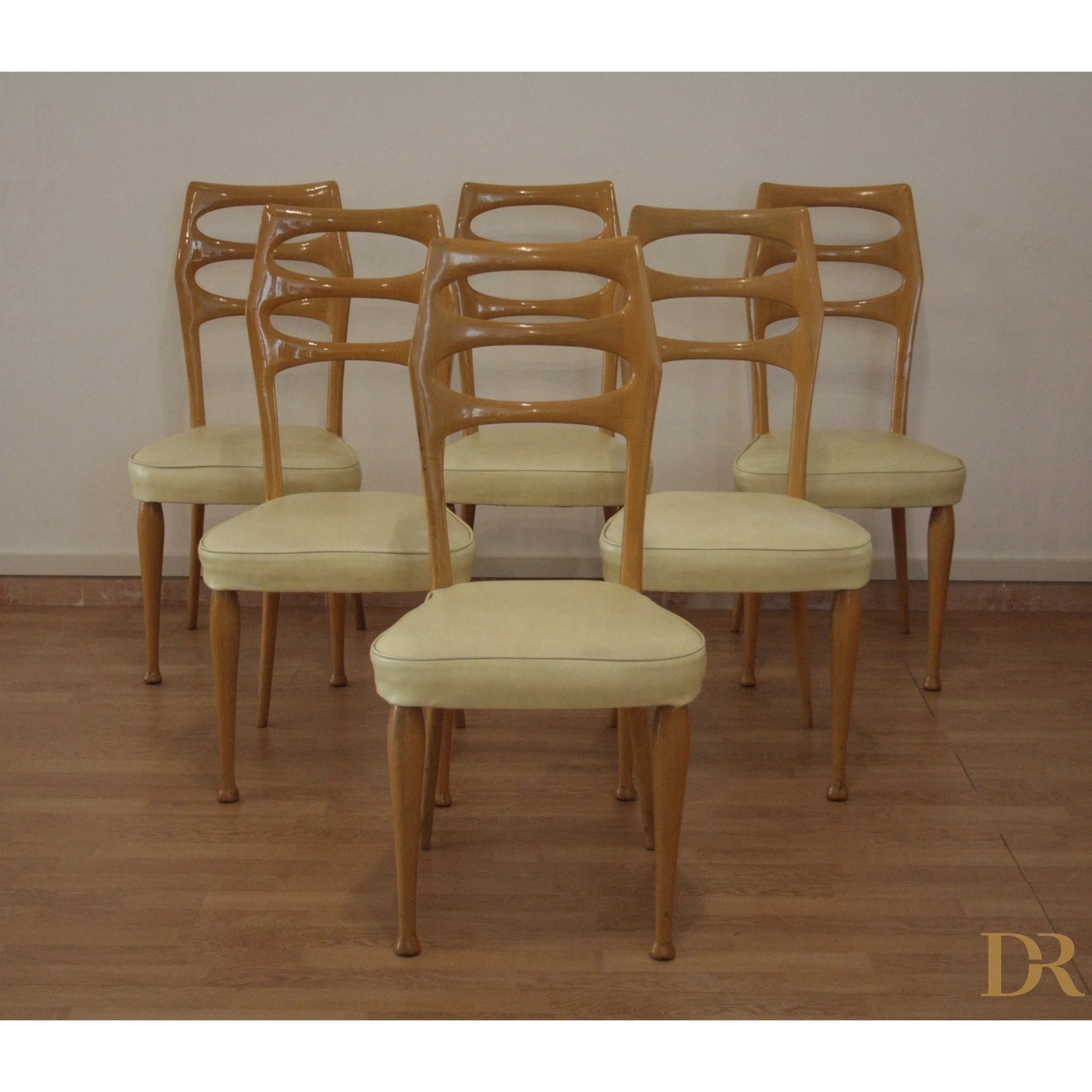 Sedie da pranzo vittorio dassi set di 6 con sedili crema, dario raia antiquariato