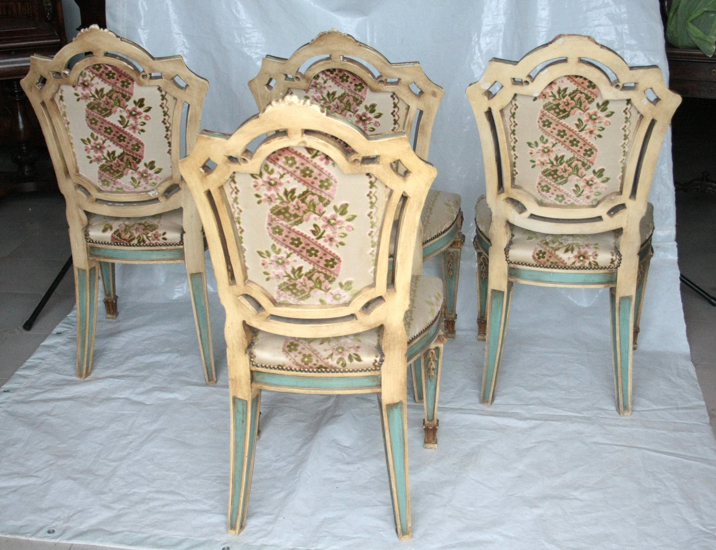 Set 4 sedie Napoleone III seconda metà ottocento con motivo floreale ornate