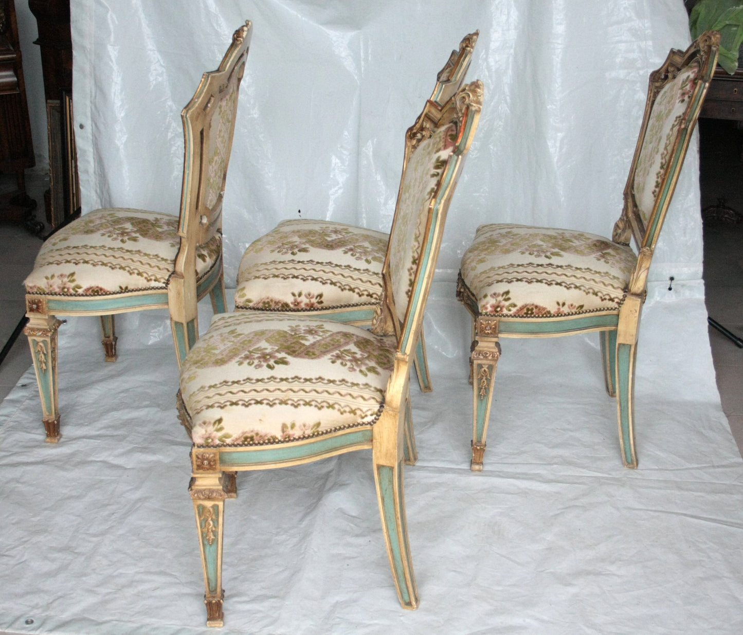 Set 4 sedie Napoleone III seconda metà ottocento Francia, ornate sedie Napoleone III