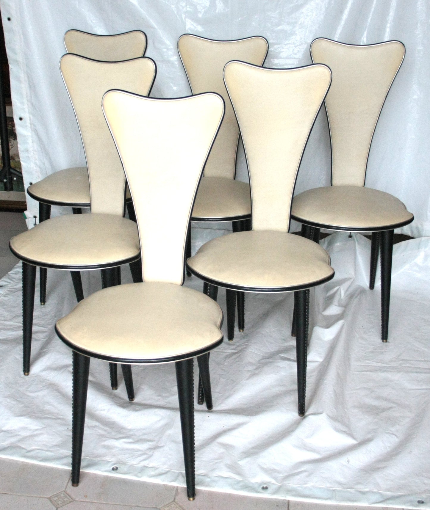 Set di sedie Umberto Mascagni anni 60 Italia, colore crema, sedie Umberto Mascagni