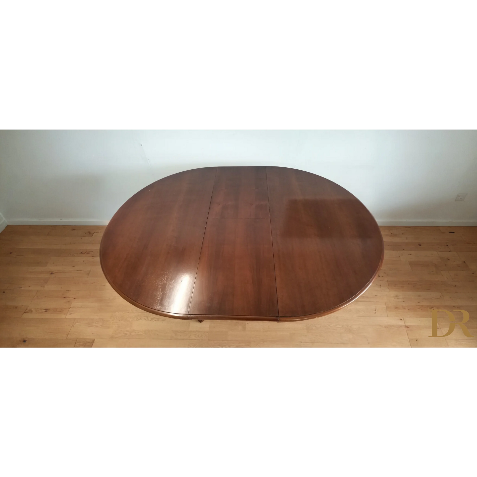Tavolo tondo allungabile stile Luigi Filippo in legno marrone lucido per casa vintage