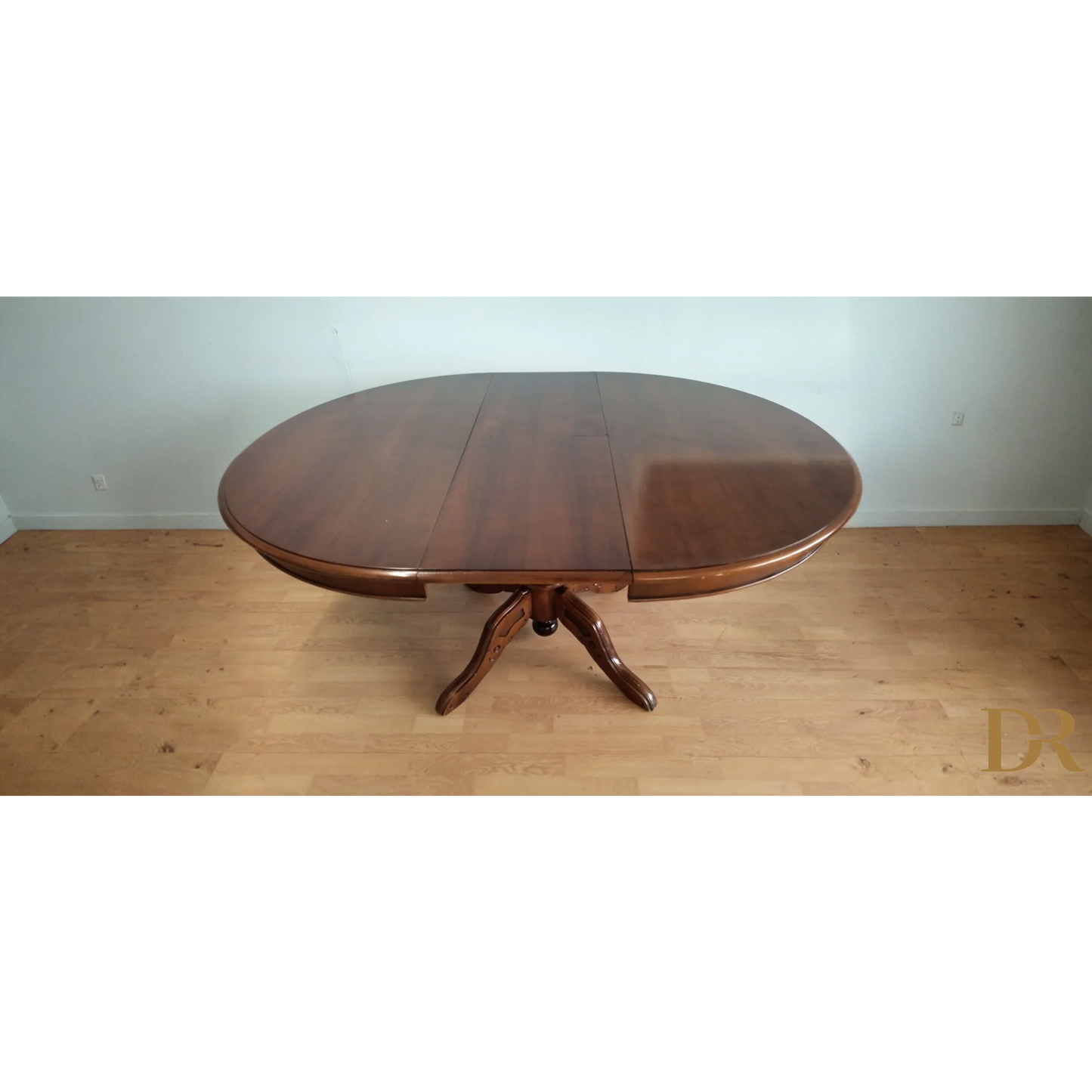 Tavolo tondo allungabile stile Luigi Filippo in legno con base a pedestal per casa