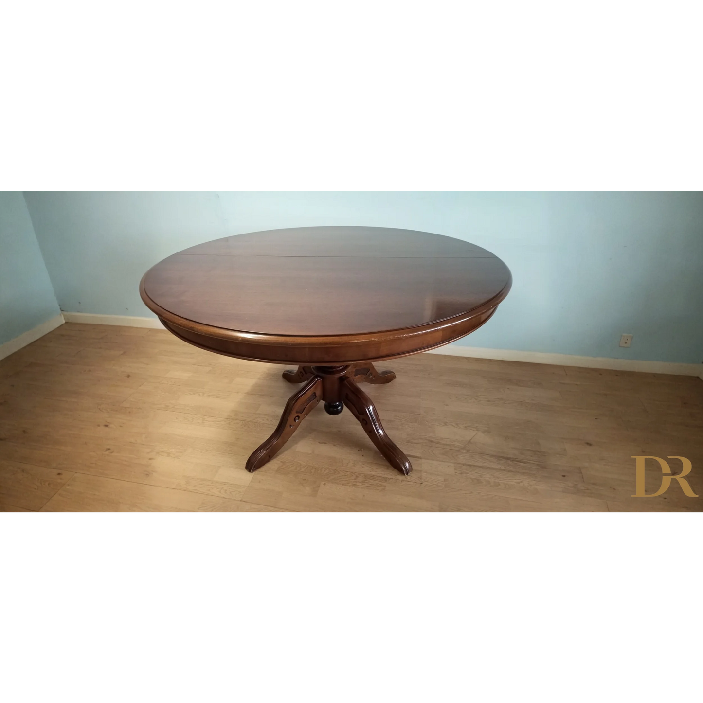 Tavolo tondo allungabile in stile Luigi Filippo con base intagliata per casa vintage