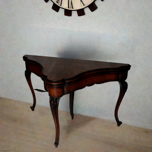 English console table, late 18th century, dark wood with curved legs, late English manufacture, exceptional cabinetmaking quality
