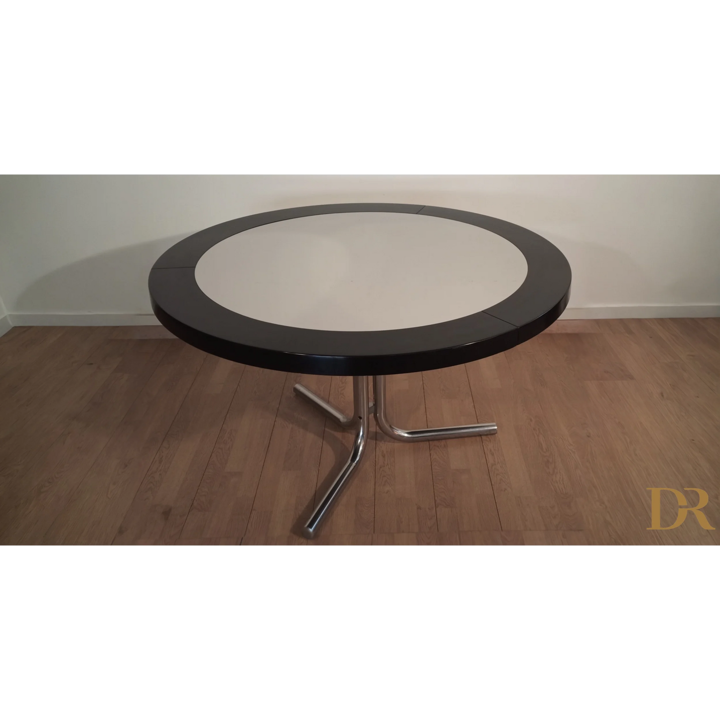 Tavolo Desco vintage di Achille Castiglioni per Zanotta con gambe cromate e piano nero
