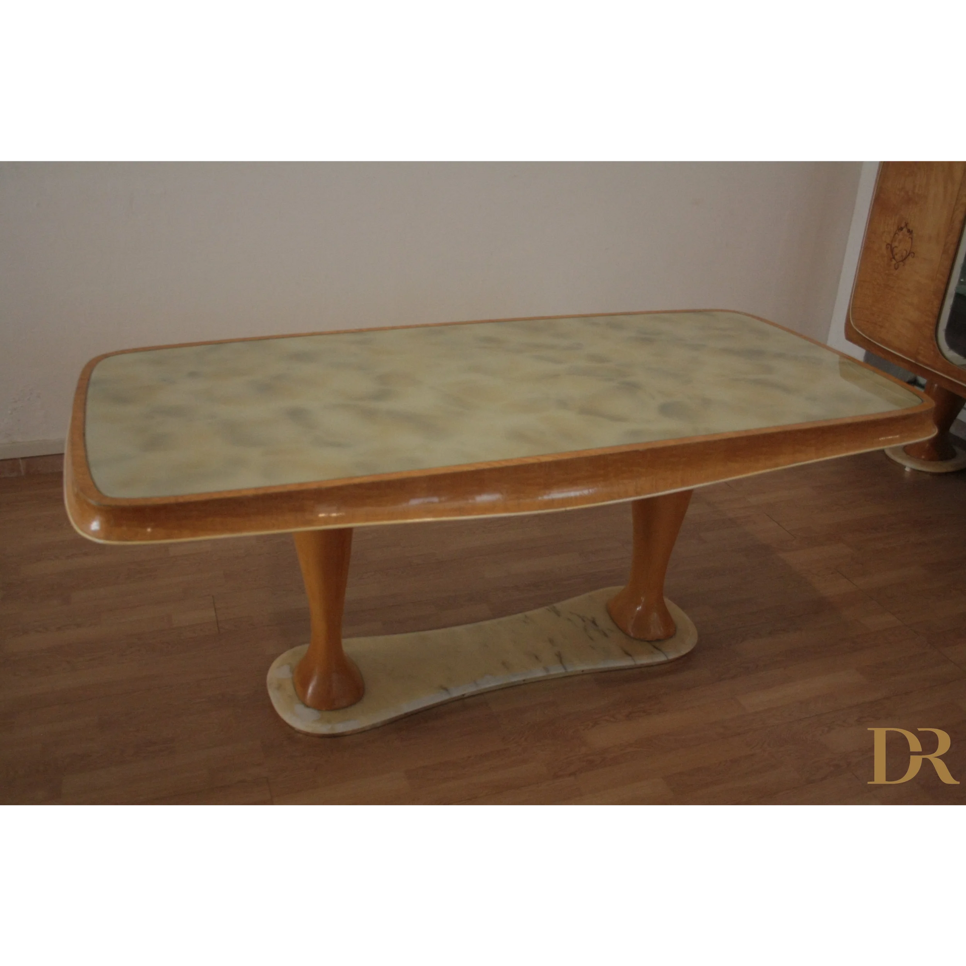 Tavolo da pranzo Mid-Century Moderno di Vittorio Dassi con piano in marmo, dario raia antiquariato
