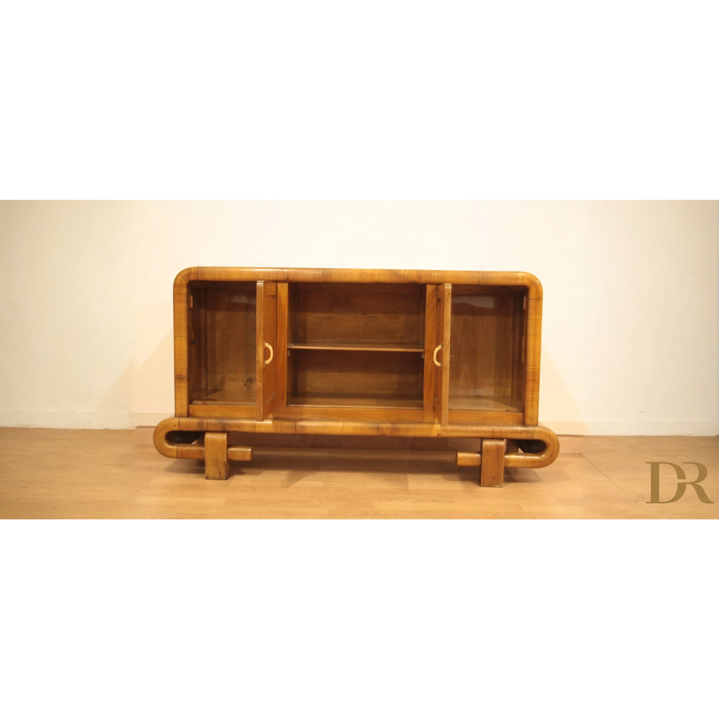 Armadio in noce Art Decò vintage con ante in vetro, stile antiquariato modernariato Italia