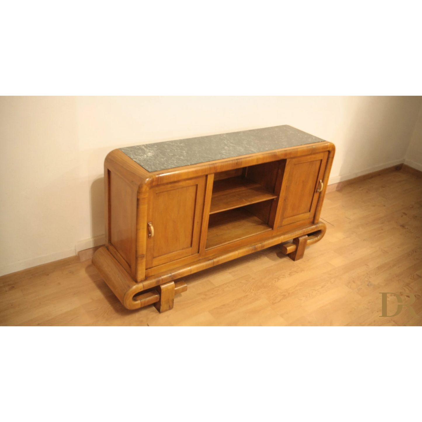 Toeletta in noce Art Decò anni 50 con top in marmo, perfetta per antiquariato modernariato vintage