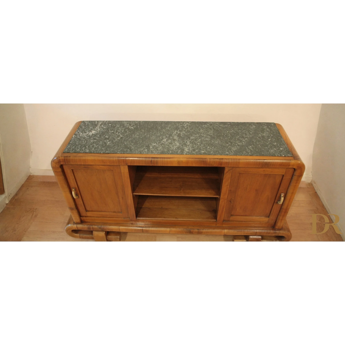 Toeletta in noce Art Decò anni 50 con top in marmo, perfetta per antiquariato vintage