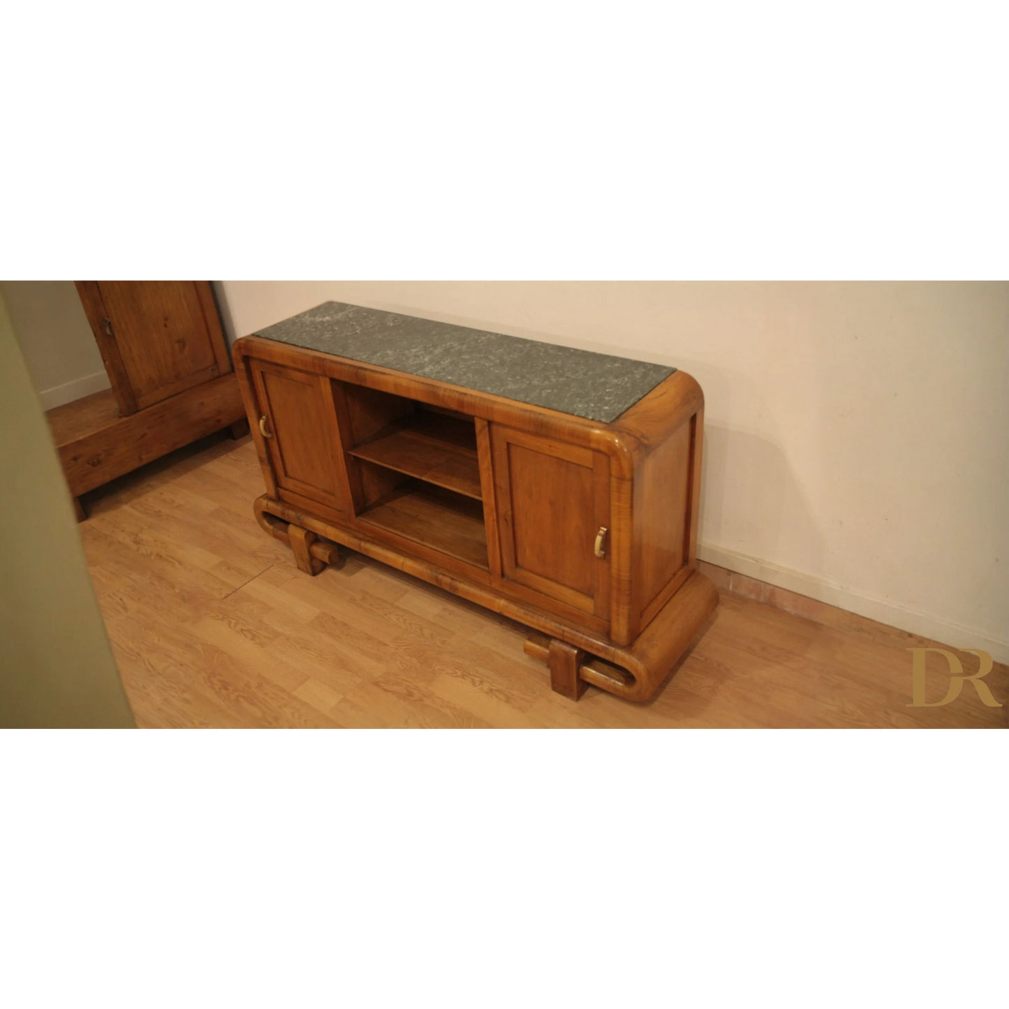 Armadio in noce stile Art Decò con top in marmo, perfetto per antiquariato modernariato vintage