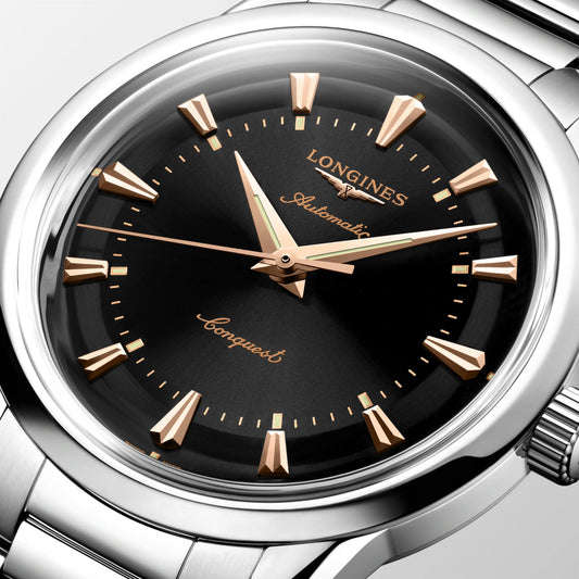 Longines Uhr Conquest Heritage 38mm schwarz automatisch Stahl L1.649.4.52.6
