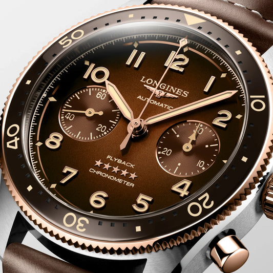 ロンジン スピリット フライバック 42mm ブラウン 自動巻き ステンレススチール&18Kローズゴールド ウォッチ L3.821.5.59.2