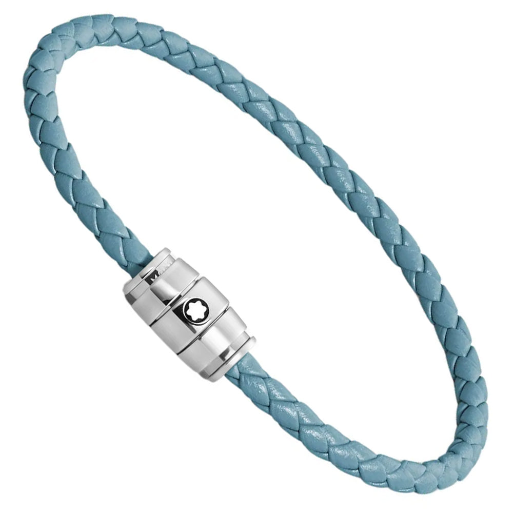 Montblanc Meisterstück Smoked Blue Leather and 3-Ring Steel Bracelet Size L 13429368