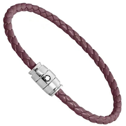 Montblanc 3-ring steel bracelet with Meisterstück Cassis leather size S 13431360