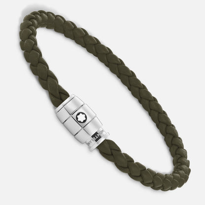 Montblanc 3-ring steel bracelet with Meisterstück Khaki leather size M 13600463