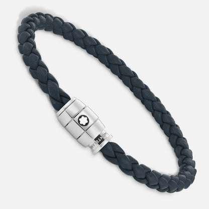 Montblanc 3-ring steel bracelet with Meisterstück leather Air force blue size M 13601363