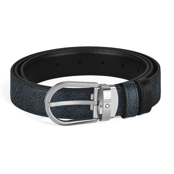 Montblanc Reversible Belt Tweed Blue / Black 220965