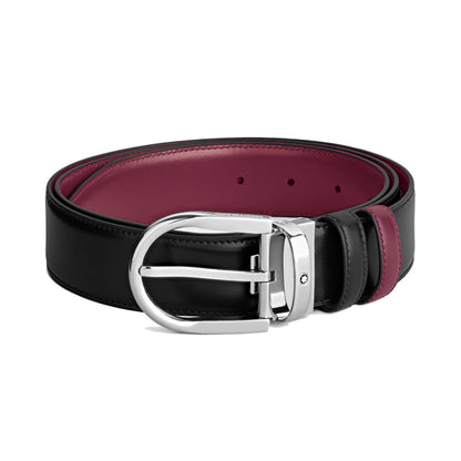 Montblanc Reversible Belt 35mm Black/Cassis Leather with Horseshoe Buckle 199640