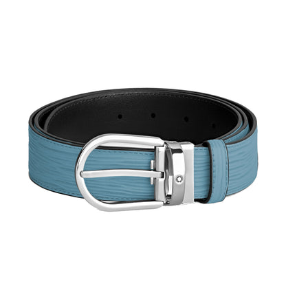 Montblanc 35mm Smoky Blue Leather Belt with Horseshoe Buckle 199645
