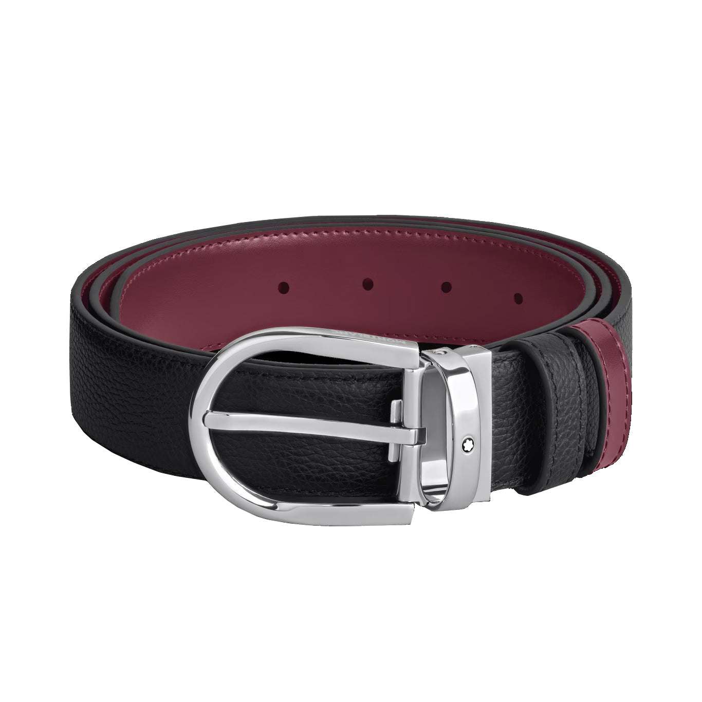 Montblanc 35 mm reversible belt in black grain/cassis leather with horseshoe buckle 199665