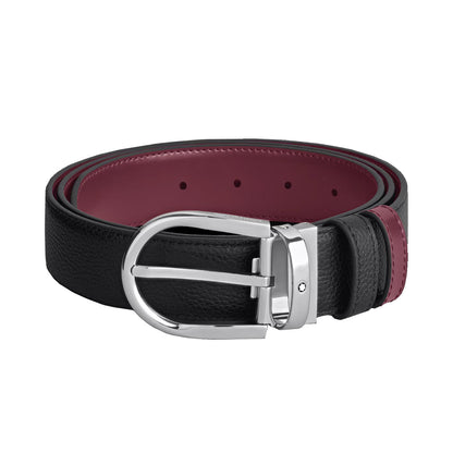 Montblanc 35 mm reversible belt in black grain/cassis leather with horseshoe buckle 199665