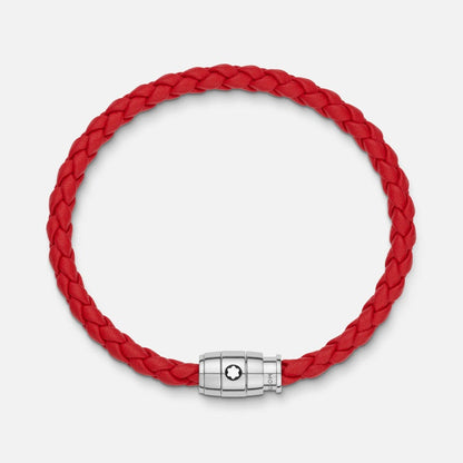 Montblanc red braided leather bracelet 3-ring clasp size S 130901 60