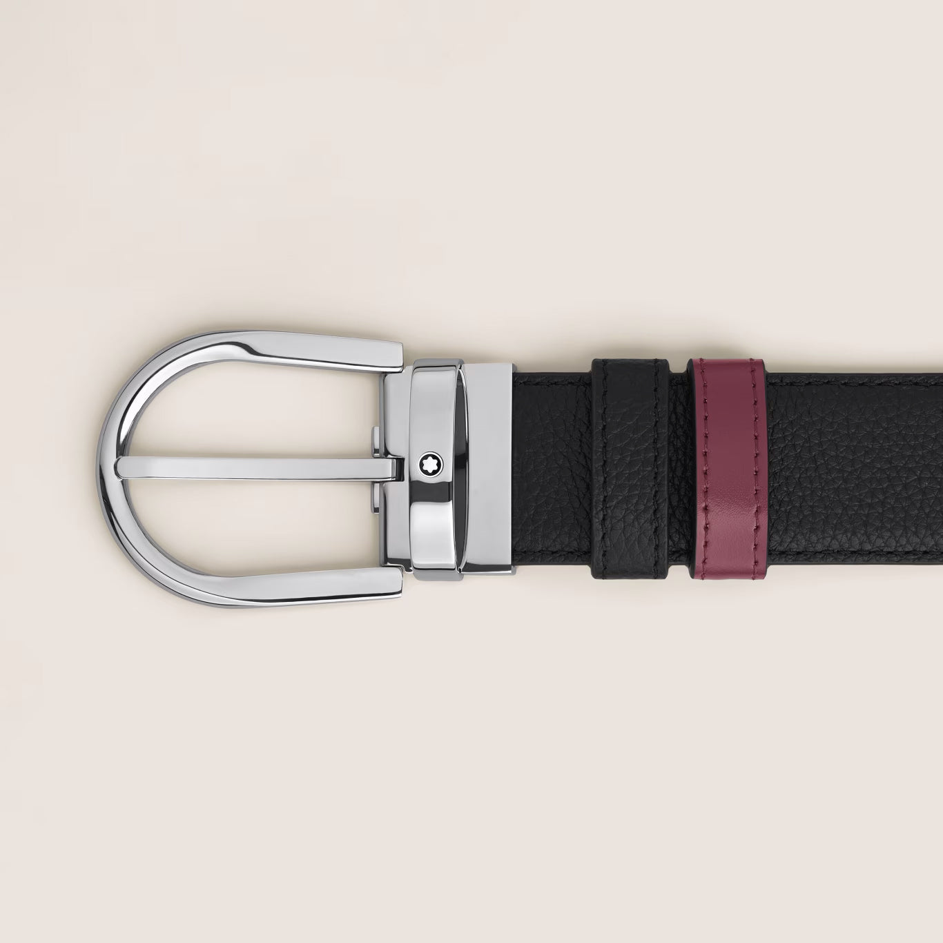 Montblanc 35 mm reversible belt in black grain/cassis leather with horseshoe buckle 199665