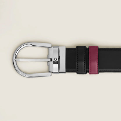 Montblanc Reversible Belt 35mm Black/Cassis Leather with Horseshoe Buckle 199640
